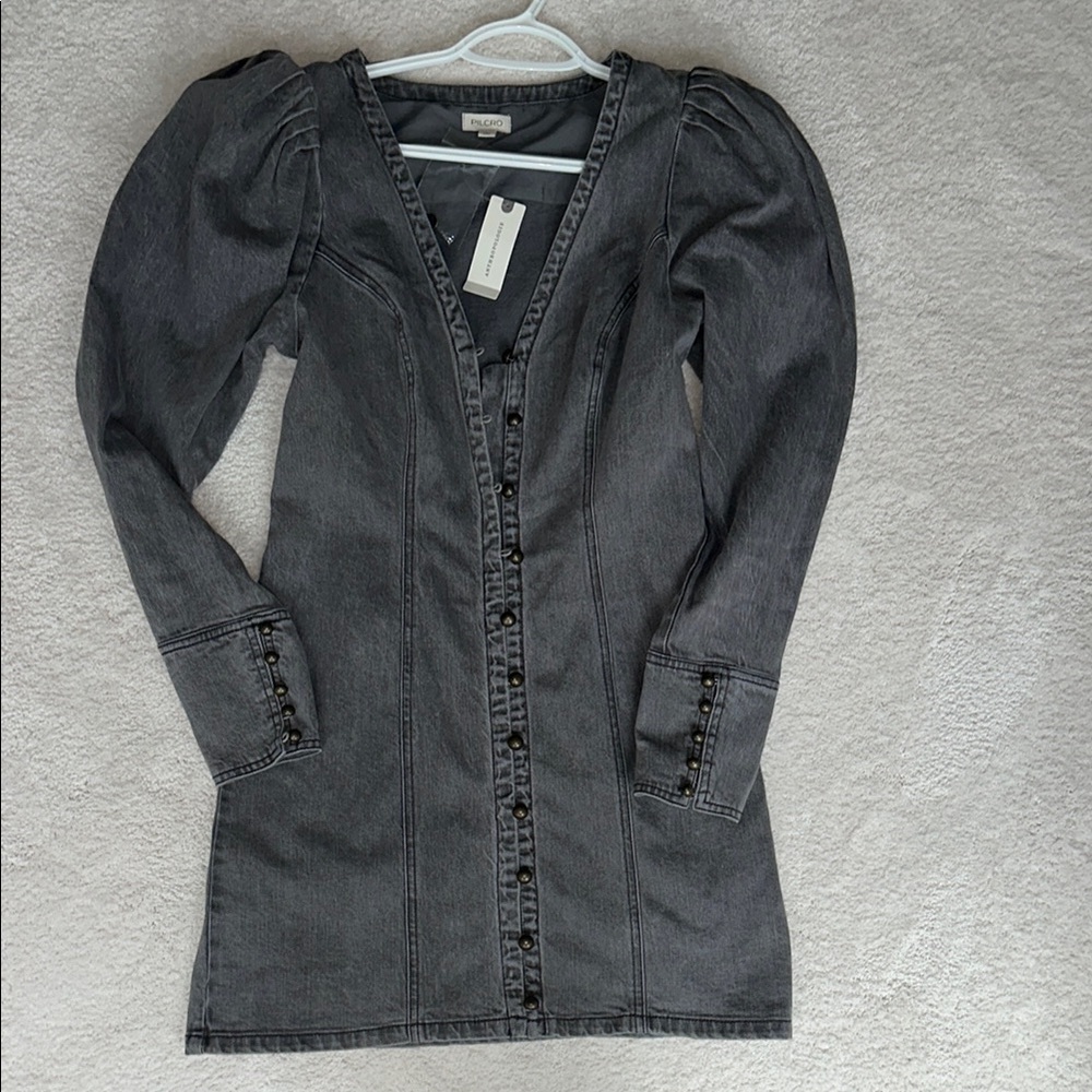 Anthropology Black Ruffled Puff Sleeve Sheath Dress sz S